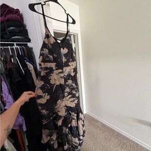 Lulu's Black and Cream Floral High Low Dress